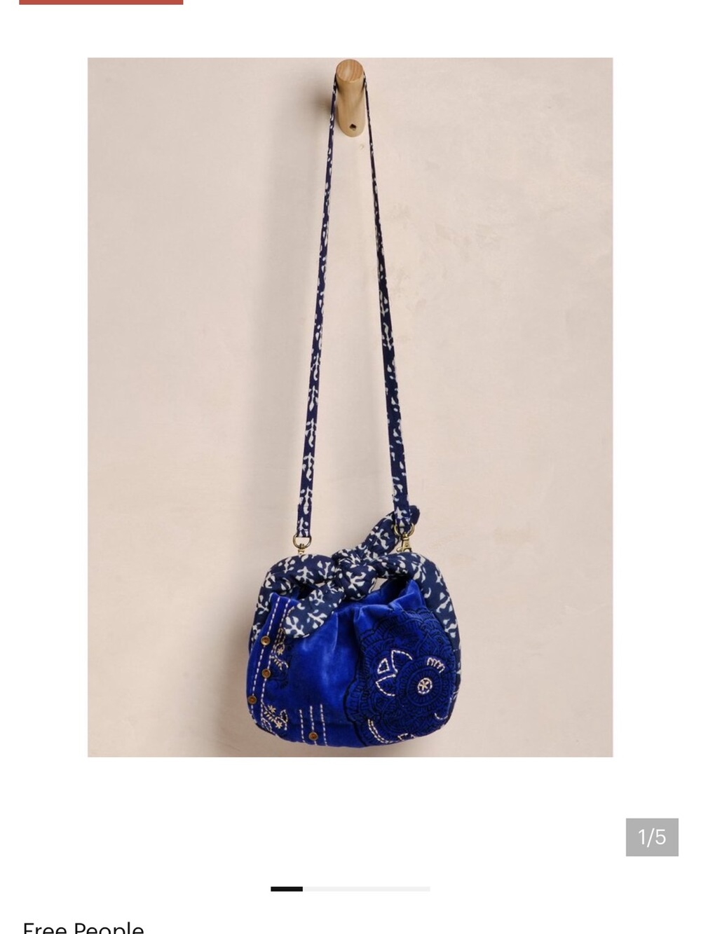 Free People Royal Blue Embroidered Drawstring Crossbody